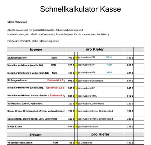 Schnellkalkulator Kasse