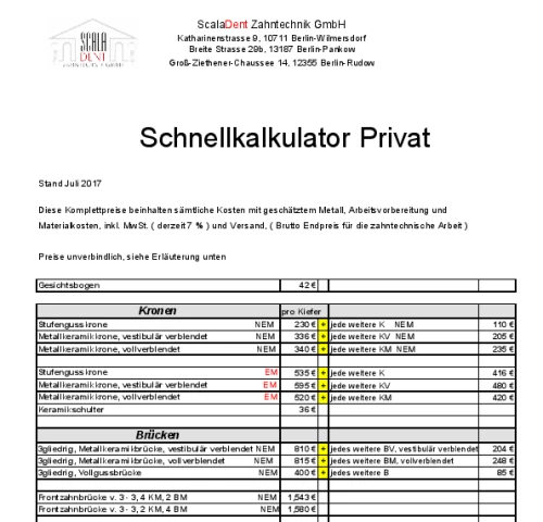 Schnellkalkulator Privat